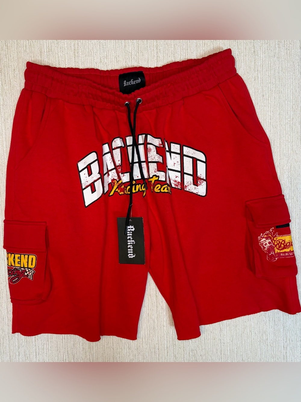Backend Original Red Racing Team Athletic Cargo Shorts for Men - Picture 3 of 11